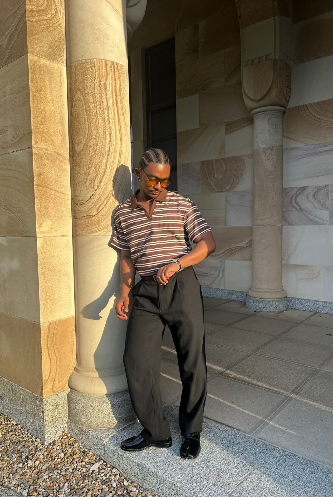 Luca Striped Polo in Chocolate