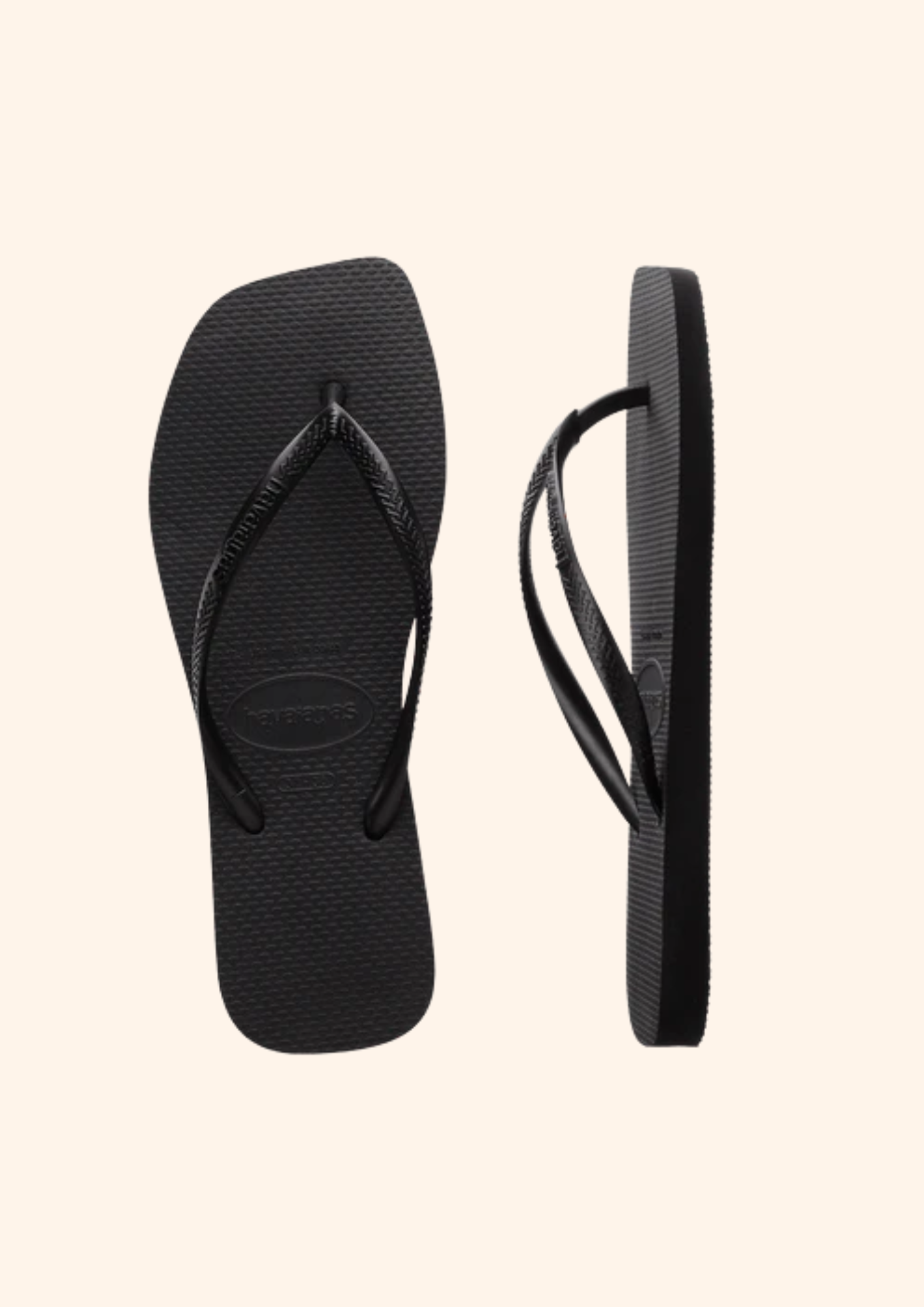 Slim Square Toe Thongs in Black