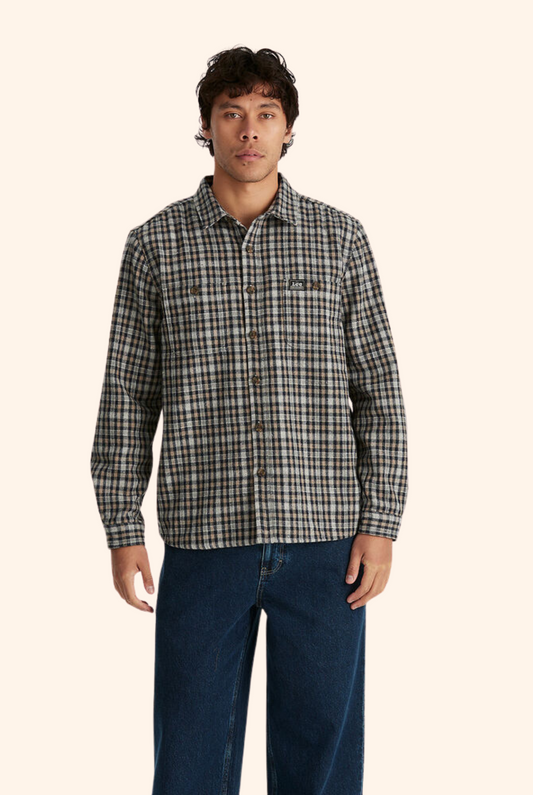 Worker L/S Shirt Brown & Navy Check