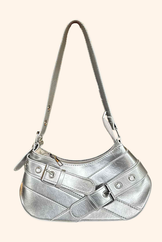The Luna Buckle Handbag in Silver
