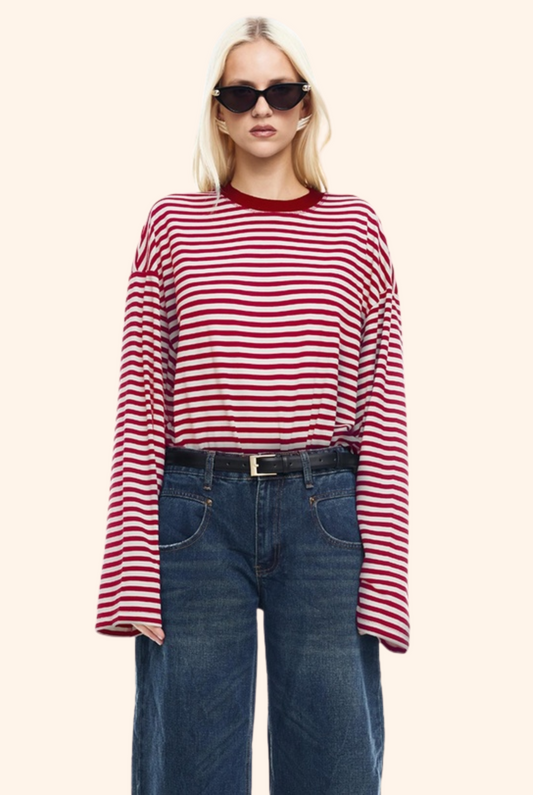 Bloom Long Sleeve in Wine Stripe