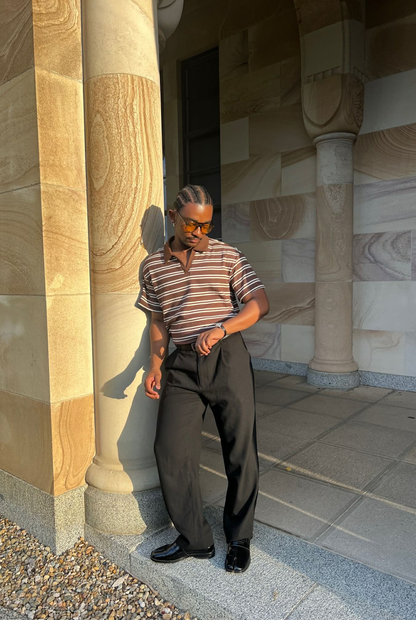 Luca Striped Polo in Chocolate