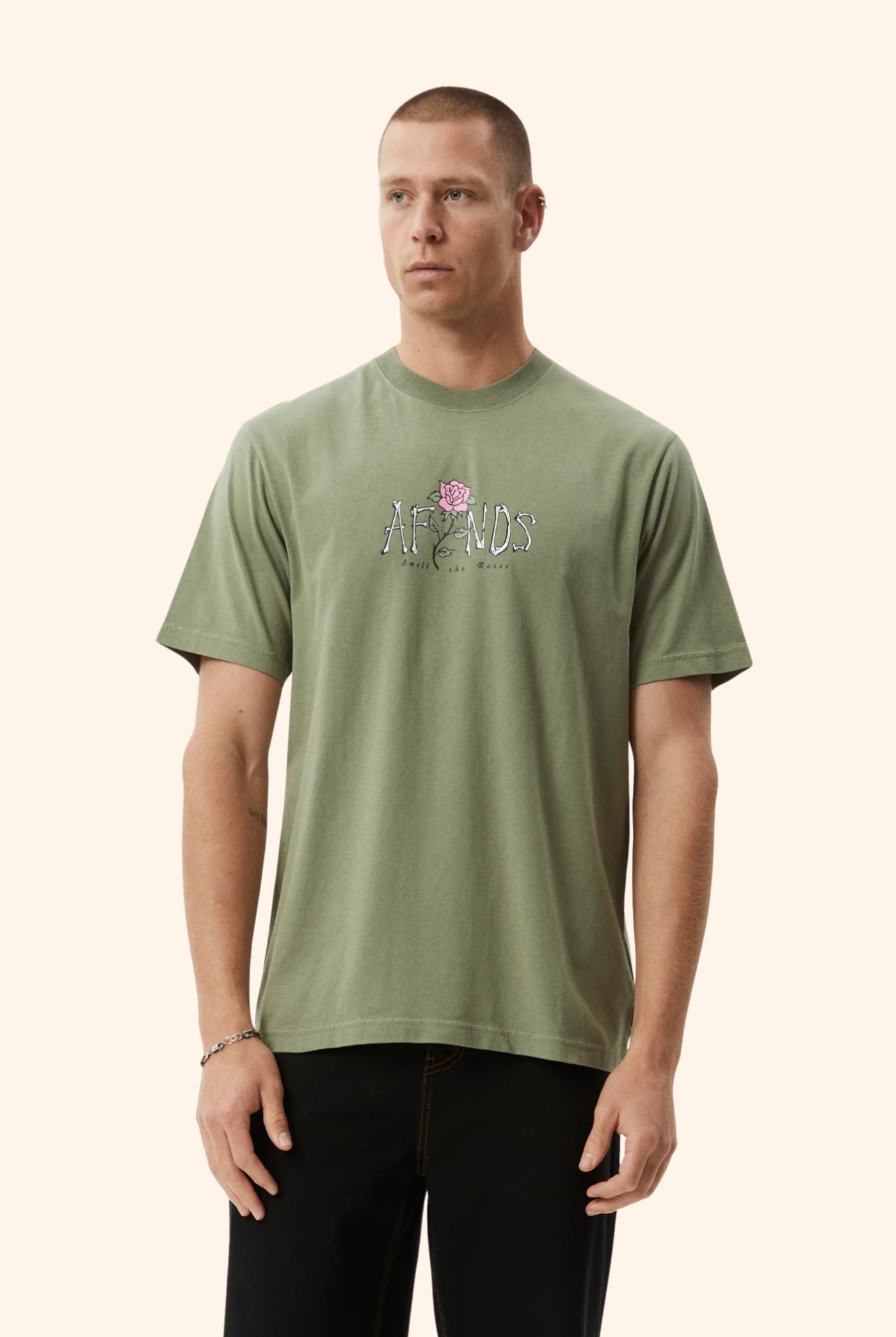 Smell The Roses Retro Tee in Green