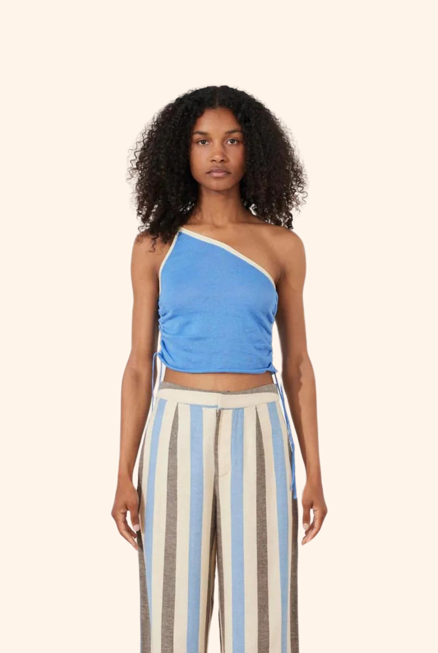 Sky Contrast Knit Crop Top Blue