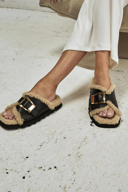 Kiara Shearling Slide Black