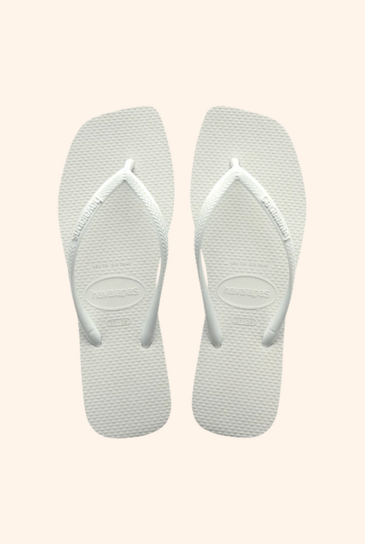 Slim Square Toe Thongs in White