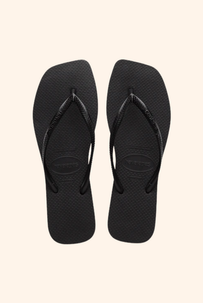 Slim Square Toe Thongs in Black