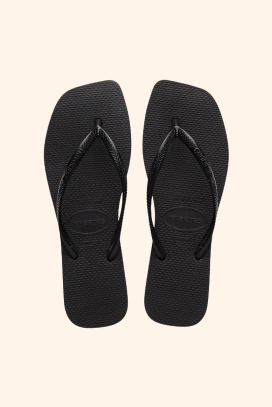 Slim Square Toe Thongs in Black